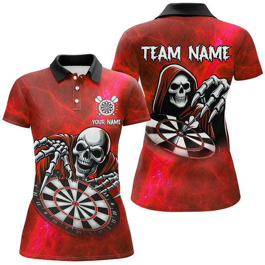 Grim Reaper Custom Red Dart Shirts For Women, Personalized Name 3D Skull Dart Team Jerseys TDM3019