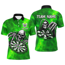 Load image into Gallery viewer, Death Skeleton Custom Green Dart Shirts For Men, Personalized Name 3D Skull Dart Team Jerseys TDM3020