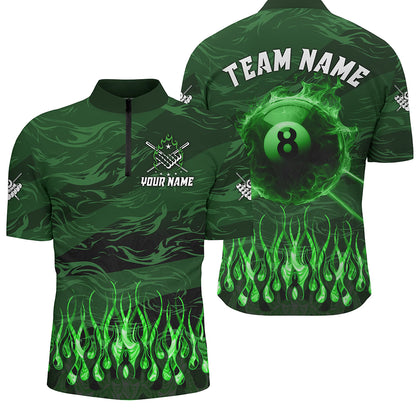 Personalized Green Flaming 8 Ball Pool Fire Billiard Shirts For Men Team League Billiard Jersey TDM3254