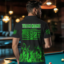 Load image into Gallery viewer, 3D Green Flaming American Flag Men Billiard Shirt Custom Patriotic Pool Player Billiard Jersey TDM3452