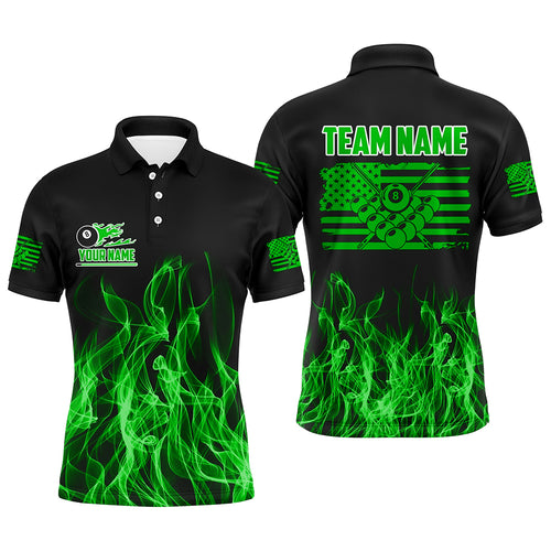 3D Green Flaming American Flag Men Billiard Shirt Custom Patriotic Pool Player Billiard Jersey TDM3452
