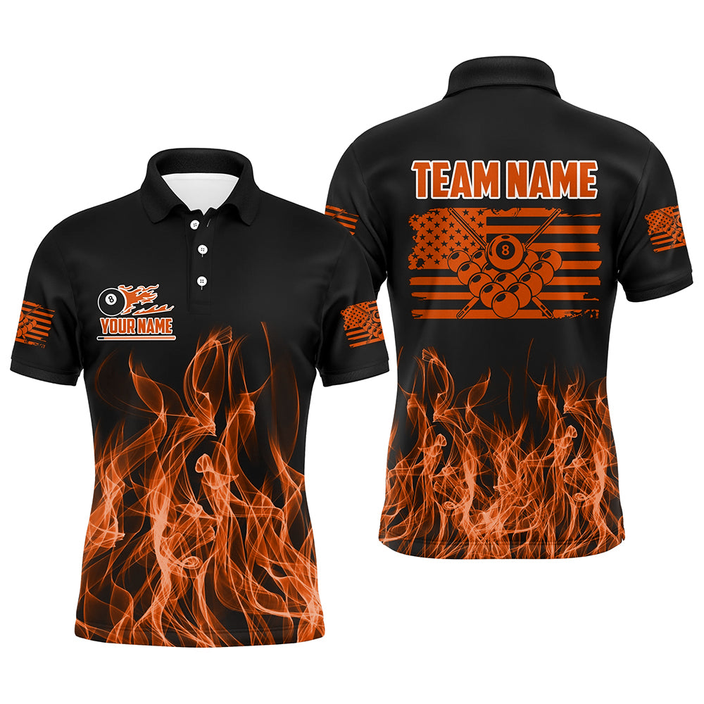 3D Orange Flaming American Flag Men Billiard Shirt Custom Patriotic Pool Player Billiard Jersey TDM3453
