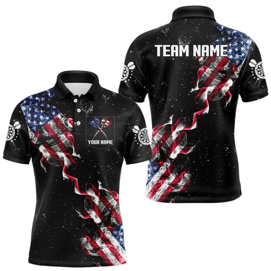 Custom US Flag Smoke Men's Darts Shirt With Pocket, Patriotic Darts Jersey TDM3455