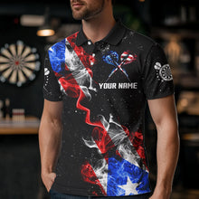 Load image into Gallery viewer, Customized Grunge US Flag Smoke Darts Polo &amp; Quarter-Zip Shirts, Patriotic Darts Jerseys For Men TDM3456