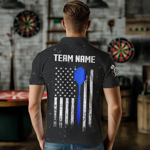 Customized Grunge US Flag Smoke Darts Polo & Quarter-Zip Shirts, Patriotic Darts Jerseys For Men TDM3456