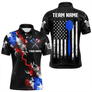 Customized Grunge US Flag Smoke Darts Polo & Quarter-Zip Shirts, Patriotic Darts Jerseys For Men TDM3456