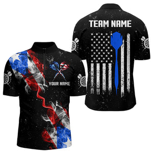 Customized Grunge US Flag Smoke Darts Polo & Quarter-Zip Shirts, Patriotic Darts Jerseys For Men TDM3456