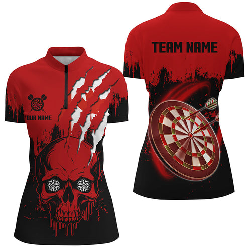 Black Red Dart Skull Canada Flag Women Quarter-Zip Shirt Custom Patriotic Dart Team Jerseys TDM1275
