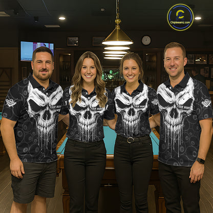 Personalized Skull 8 Ball Billiard Shirt For Women Custom Pool Team Jersey Polo & 1/4 Zip |White TDM6362