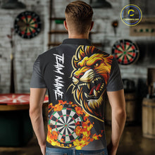 Load image into Gallery viewer, Funny Darts Flame Lion Custom Polo &amp; Quarter-Zip, Personalized Men Dart Shirts Dart Jerseys TDM4033