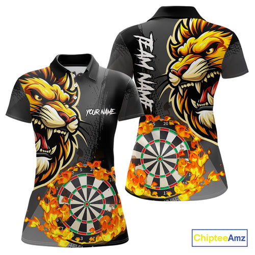 Funny Darts Flame Lion Custom Polo & Quarter-Zip, Personalized Women Dart Shirts Dart Jerseys TDM4033