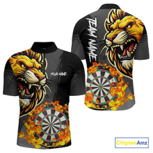 Load image into Gallery viewer, Funny Darts Flame Lion Custom Polo &amp; Quarter-Zip, Personalized Men Dart Shirts Dart Jerseys TDM4033