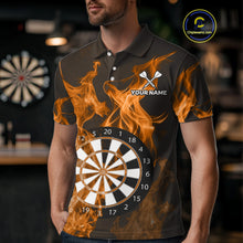 Load image into Gallery viewer, Orange Flaming Dartboard Darts Polo &amp; Quarter Zip Custom Dart Shirts For Men Team Dart Jerseys TDM4229