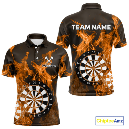 Orange Flaming Dartboard Darts Polo & Quarter Zip Custom Dart Shirts For Men Team Dart Jerseys TDM4229
