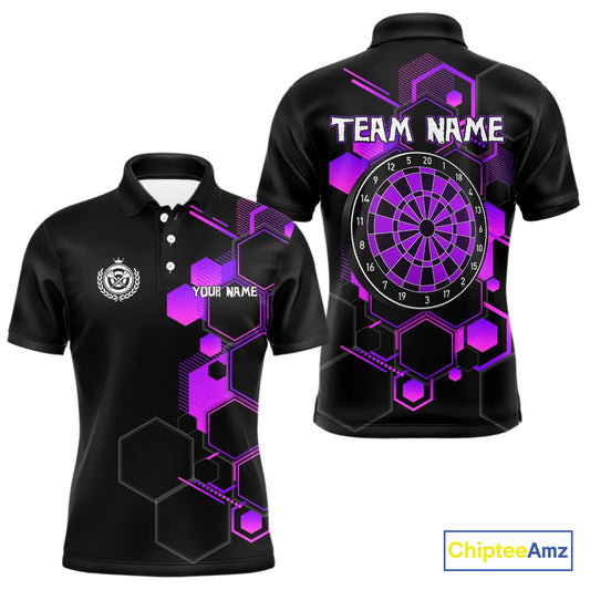Red Hexagons Halftone & Dartboard 3D Men's Darts Shirt - Custom Name For Players NYN0560