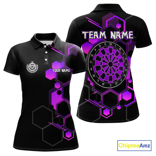 Red Hexagons Halftone & Dartboard 3D Women's Darts Shirt - Custom Name For Players NYN0560