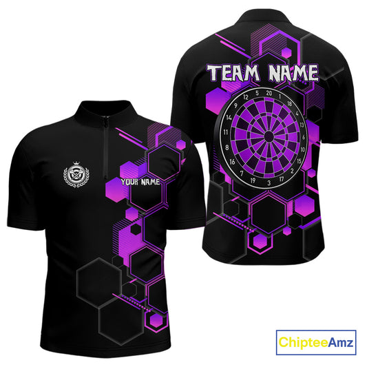 Red Hexagons Halftone & Dartboard 3D Men's Darts Shirt - Custom Name For Players NYN0560