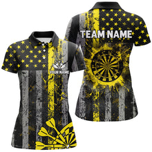 Load image into Gallery viewer, Custom Yellow Grunge US Flag Patriotic Darts Shirt For Women, Retro Darts Board Darts Team Jerseys TDM2069