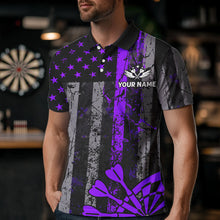 Load image into Gallery viewer, Custom Purple Grunge US Flag Patriotic Darts Shirt For Men, Retro Darts Board Darts Team Jerseys TDM2070