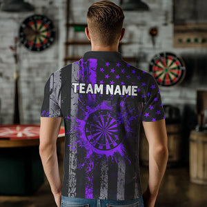 Custom Purple Grunge US Flag Patriotic Darts Shirt For Men, Retro Darts Board Darts Team Jerseys TDM2070