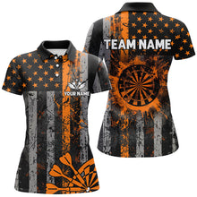 Load image into Gallery viewer, Custom Orange Grunge US Flag Patriotic Darts Shirt For Women, Retro Darts Board Darts Team Jerseys TDM2272