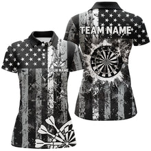 Load image into Gallery viewer, Custom Black Grunge US Flag Patriotic Darts Shirt For Women, Retro Darts Board Darts Team Jerseys TDM2273
