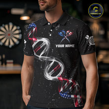 Load image into Gallery viewer, Custom American Flag Smoke DNA Darts Jersey Polo &amp; 1/4 Zip For Men, Patriotic Darts Team Jersey TDM4626