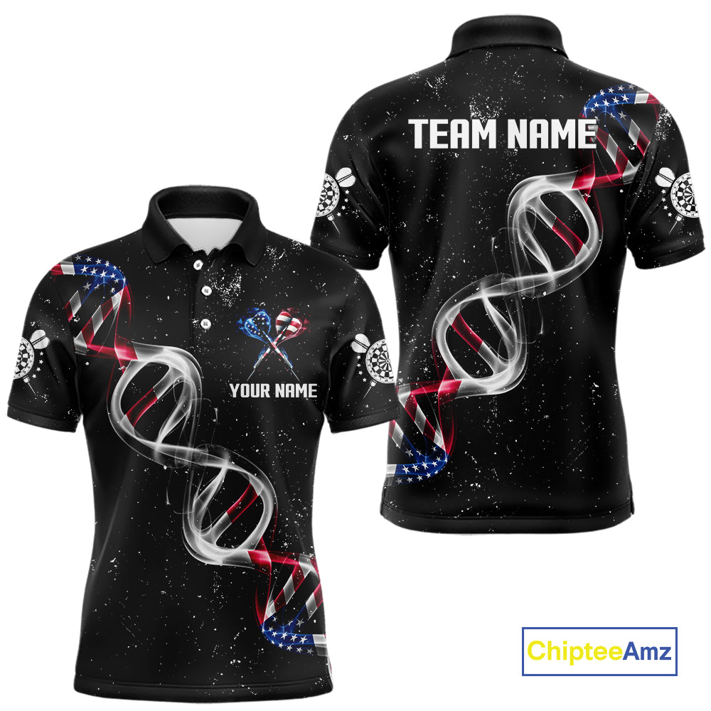 Custom American Flag Smoke DNA Darts Jersey Polo & 1/4 Zip For Men, Patriotic Darts Team Jersey TDM4626