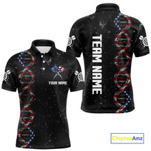 Load image into Gallery viewer, Custom Men&#39;s Black Grunge DNA American Flag Smoke Darts Shirt, Patriotic Dart Jersey Polo, 1/4 Zip TDM4628