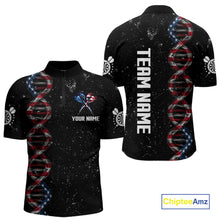 Load image into Gallery viewer, Custom Men&#39;s Black Grunge DNA American Flag Smoke Darts Shirt, Patriotic Dart Jersey Polo, 1/4 Zip TDM4628