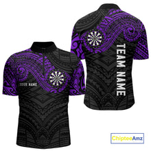 Load image into Gallery viewer, Personalized Black And Purple Tribal Darts Shirt For Men Custom Darts Jersey Team Polo &amp; 1/4 Zip TDM4825