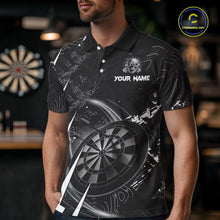 Load image into Gallery viewer, White Black 3D Skull Darts Polo &amp; 1/4 Zip For Men Custom Darts League Team Jersey, Best Darts Gift TDM4828