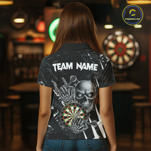 Load image into Gallery viewer, White Black 3D Skull Darts Polo &amp; 1/4 Zip For Women Custom Darts League Team Jersey, Best Darts Gift TDM4828