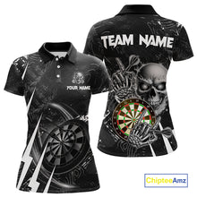 Load image into Gallery viewer, White Black 3D Skull Darts Polo &amp; 1/4 Zip For Women Custom Darts League Team Jersey, Best Darts Gift TDM4828