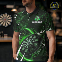 Load image into Gallery viewer, Green 3D Skull Darts Polo &amp; 1/4 Zip For Men Custom Darts League Team Jersey, Best Darts Gifts TDM4829