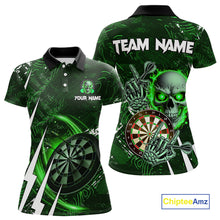 Load image into Gallery viewer, Green 3D Skull Darts Polo &amp; 1/4 Zip For Women Custom Darts League Team Jersey, Best Darts Gifts TDM4829