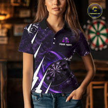 Load image into Gallery viewer, Purple 3D Skull Darts Polo &amp; 1/4 Zip For Women Custom Darts League Team Jersey, Best Darts Gifts TDM4830