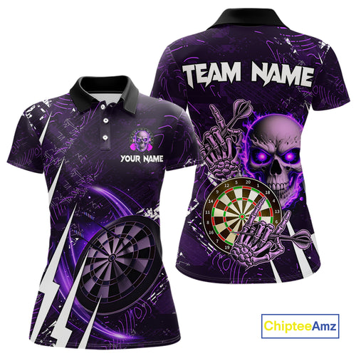 Purple 3D Skull Darts Polo & 1/4 Zip For Women Custom Darts League Team Jersey, Best Darts Gifts TDM4830