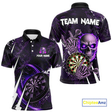 Load image into Gallery viewer, Purple 3D Skull Darts Polo &amp; 1/4 Zip For Men Custom Darts League Team Jersey, Best Darts Gifts TDM4830