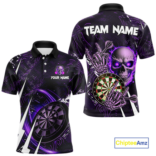 Purple 3D Skull Darts Polo & 1/4 Zip For Men Custom Darts League Team Jersey, Best Darts Gifts TDM4830