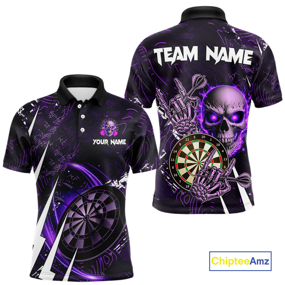 Purple 3D Skull Darts Polo & 1/4 Zip For Men Custom Darts League Team Jersey, Best Darts Gifts TDM4830