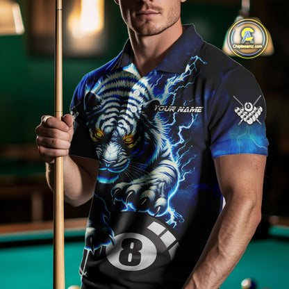 Personalized Thunder Lightning Tiger Billiard Shirt For Men Custom Blue Billiard Team Pool Jersey TDM3027
