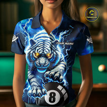 Load image into Gallery viewer, Personalized Thunder Lightning Tiger Billiard Shirt For Women Custom Blue Billiard TeamPool Jersey TDM3027