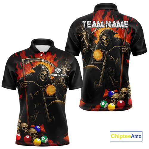 Personalized Grim Reaper Motorcycle Billiards Shirt For Men Custom Skull Billiard Team Jersey TDM5253