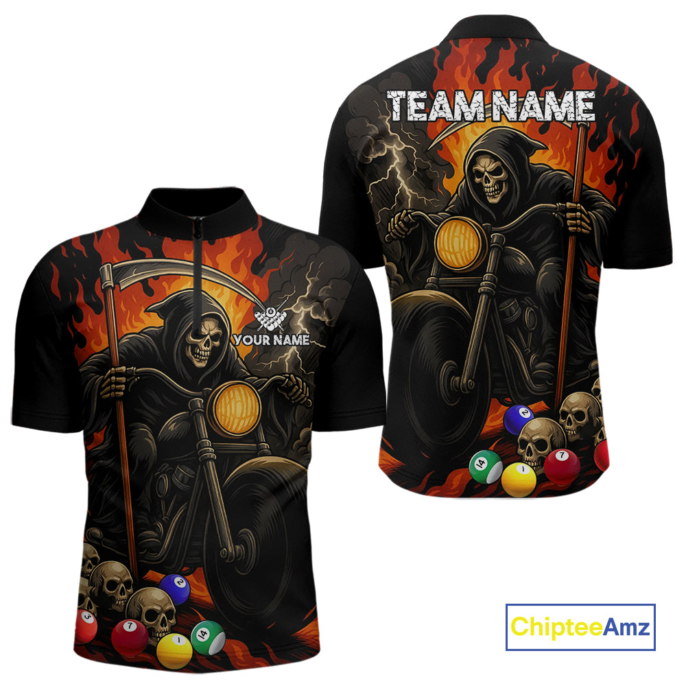 Personalized Grim Reaper Motorcycle Billiards Shirt For Men Custom Skull Billiard Team Jersey TDM5253