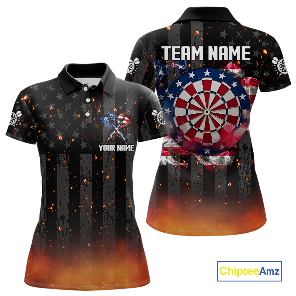 Custom US Flag Smoke Dart Shirt For Women, Patriotic Dart Jersey Pocket Option TDM5259
