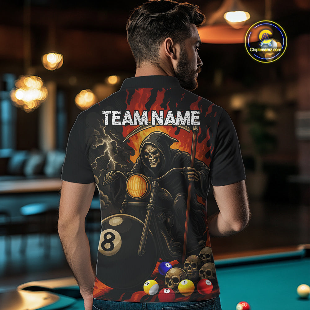 Personalized Grim Reaper Motorcycle Billiards Shirt For Men Custom Funny 8 Ball Pool Team Jersey TDM5263
