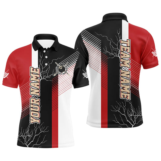 Personalized Black Red Billiard Polo & Quarter Zip For Men Custom 8 Ball Pool Billiard Team Jerseys TDM3268