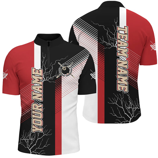 Personalized Black Red Billiard Polo & Quarter Zip For Men Custom 8 Ball Pool Billiard Team Jerseys TDM3268