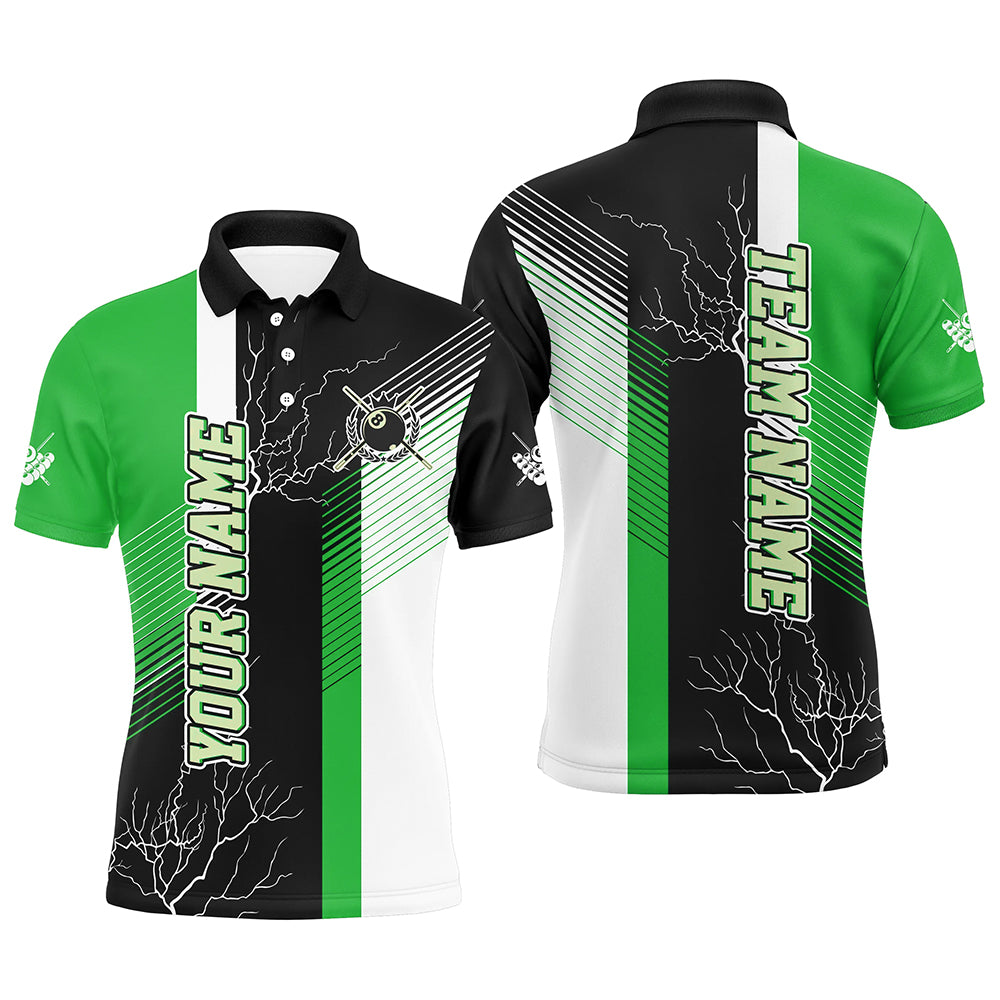 Personalized Black Green Billiard Polo, Quarter Zip For Men Custom 8 Ball Pool Billiard Team Jersey TDM3269